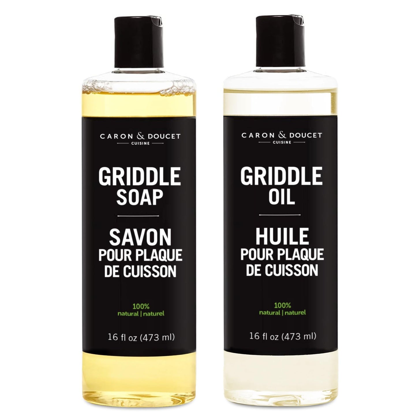 CARON & DOUCET - 100% Plant-Based Griddle Cleaning Set: Seasoning Oil & Soap for Washing, Restoring & Seasoning Griddles!