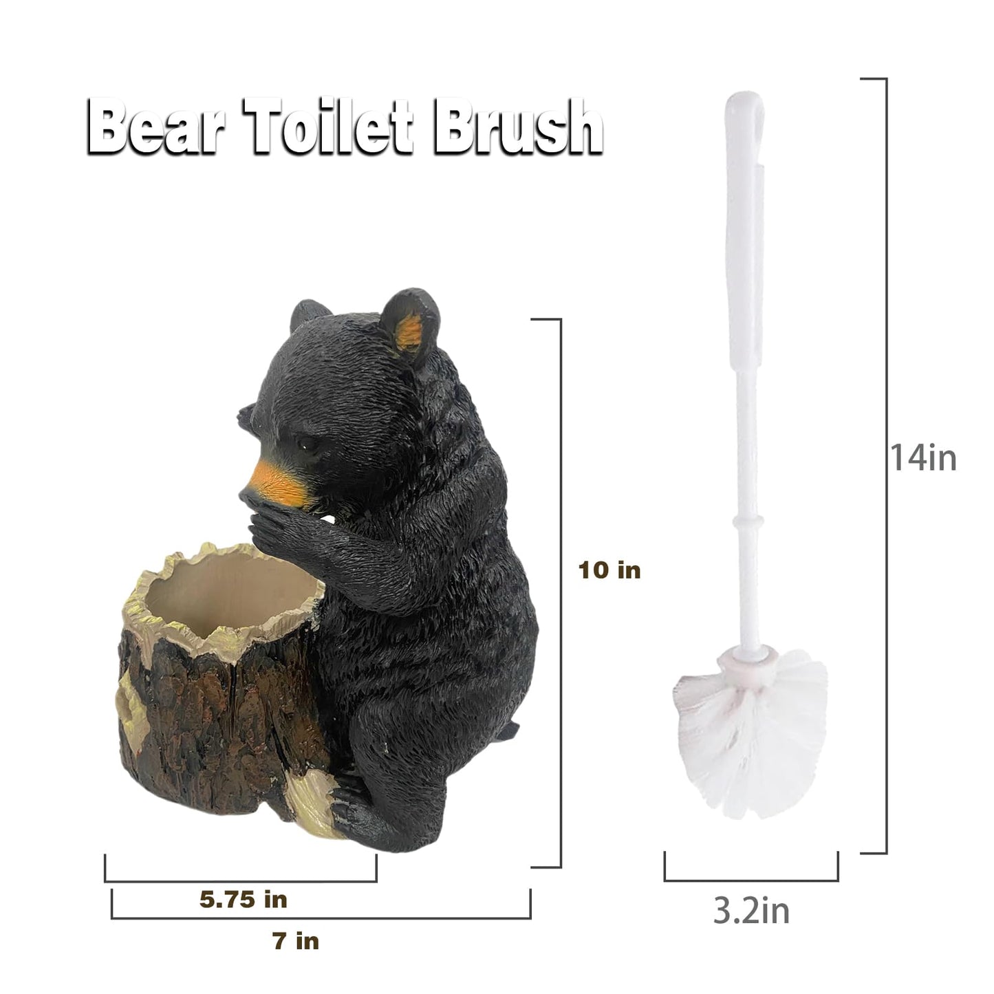 BGBWBFBR Whimsical Black Bear Toilet Brush Holder Set - Unique Cub Shape Decorative Bathroom Cleaning Kit for Cabin Owners, Bear-Themed Home Decor, Cozy Cabin Gifts