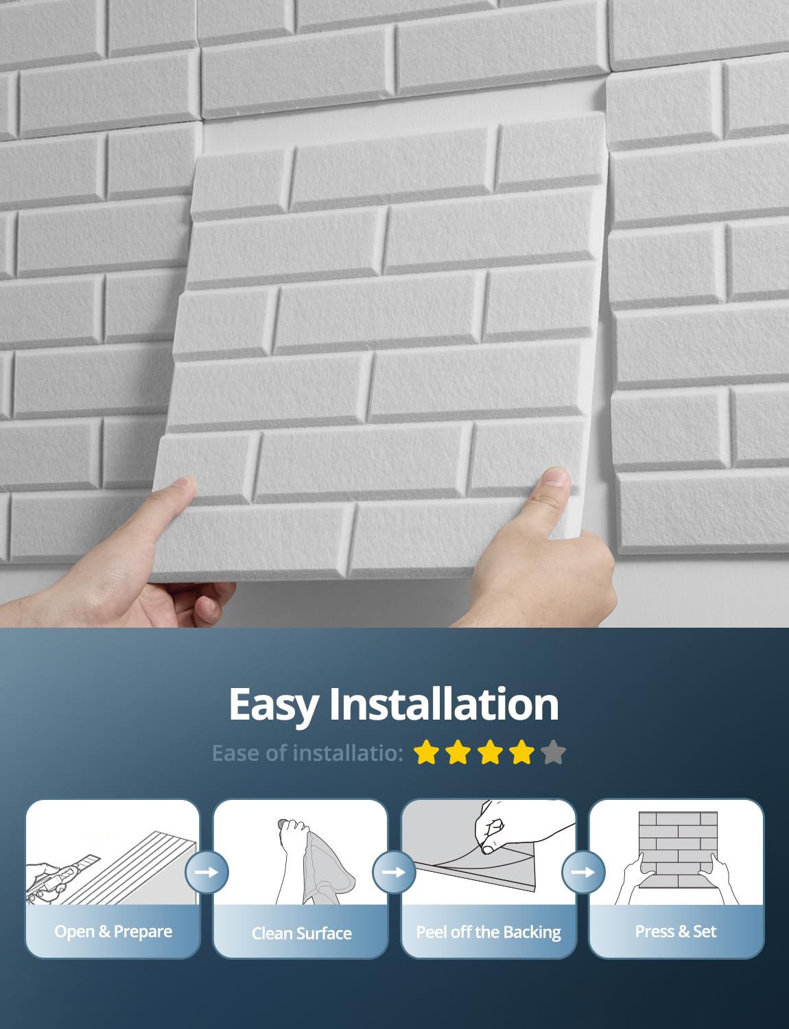 Kuchoow Acoustic Wall Panels Brick Pattern Self Adhesive Decorative Sound Absorbing Panel for Ceiling, Door, 12 Pack White Art Tiles for Recording Studio, Gaming Room, 12"x12"x0.4"