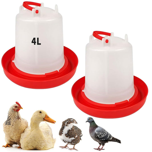 2 Pack 4L Chicken Waterer Feeder – Large Capacity Poultry Drinker Set for Chicks, Ducks, Turkeys | Plastic Water Dispenser Container for Coop