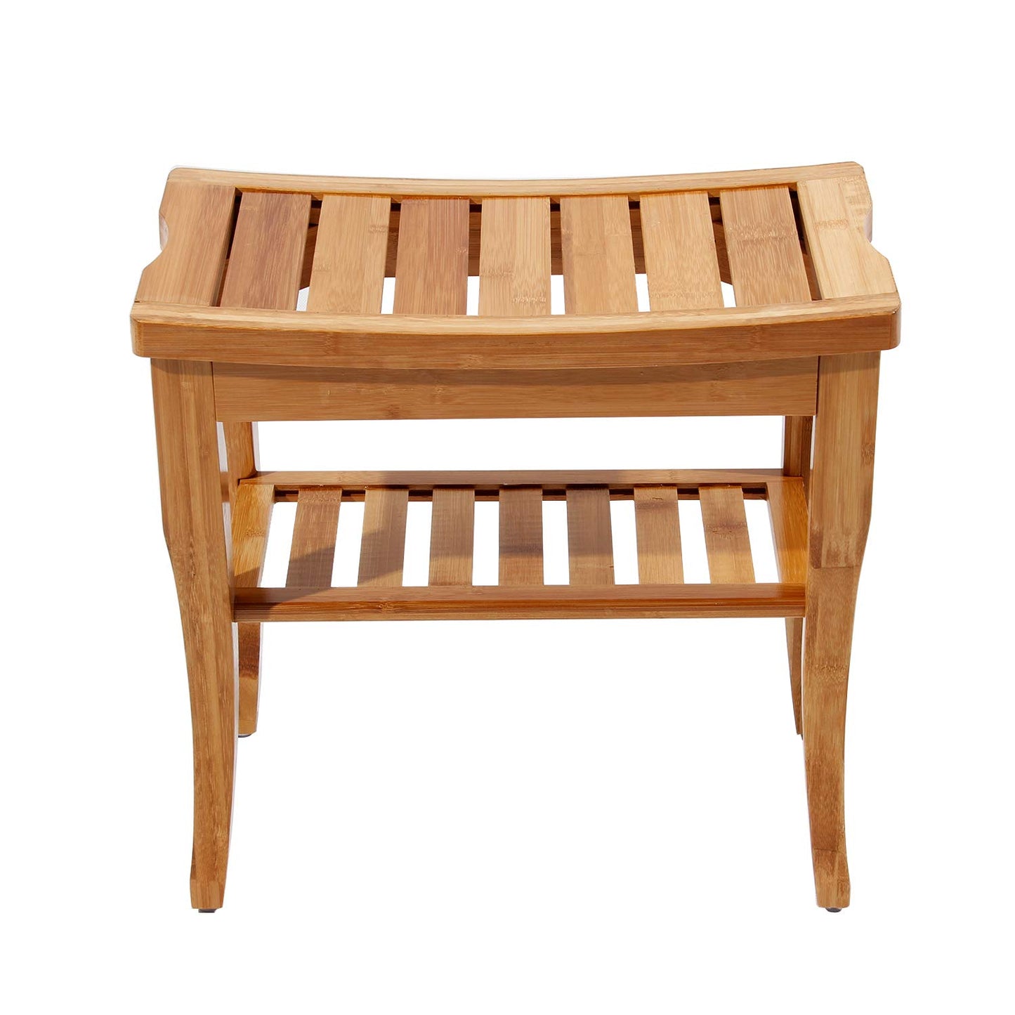 DlandHome Bamboo Bathroom Spa Shower Bench Foot Stool Bathing Seat with Storage Shelf