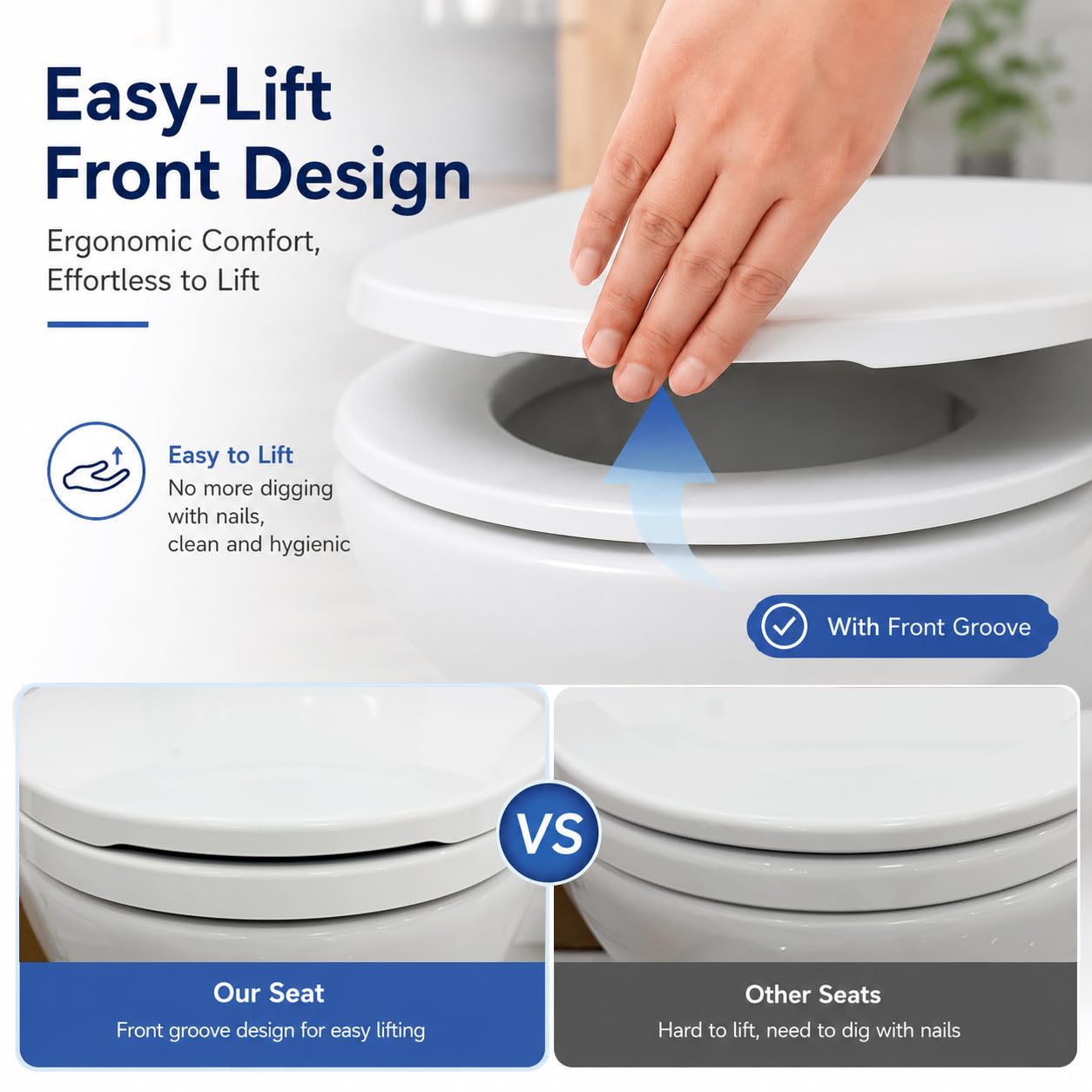 Round Toilet Seat, Standard 16.5” Slow/Soft Close Round Toilet Seat for Round Toilets, No-Slam Quiet-Close Lid, Easy-to-Install, White, Durable Never-Loosen Design