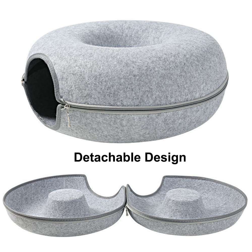 HY-MS Cat Tunnel Bed, Cat Hideaway Cave - Tunnel Bed for Cats Detachable Round Felt Cats Bed, Available in All Seasons(L, 60 * 60 * 27cm)
