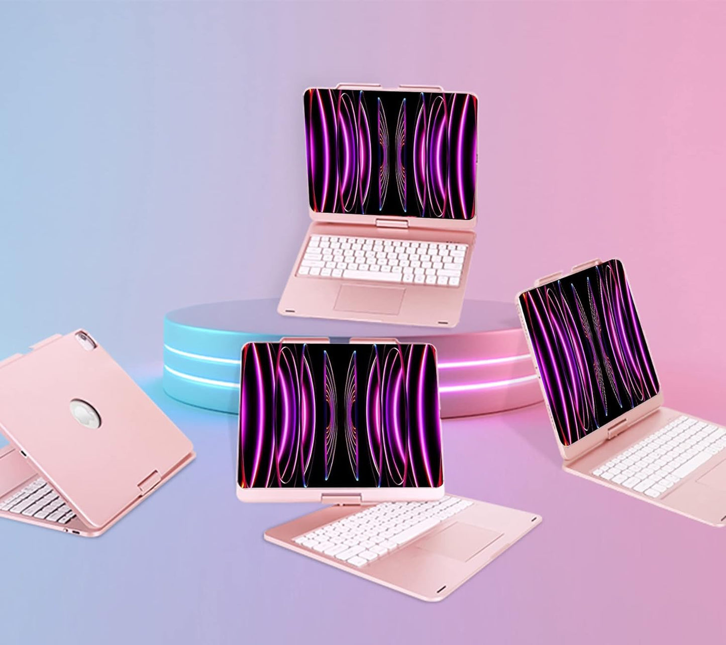 360° Rotatable Keyboard Case for iPad Air 13 inch (M3/M2-2025/2024)/Pro 12.9 (6th, 5th, 4th, 3rd Gen) with TouchPad, Backlits Aluminum Alloy Smart Case with trackpad Keyboard, Black