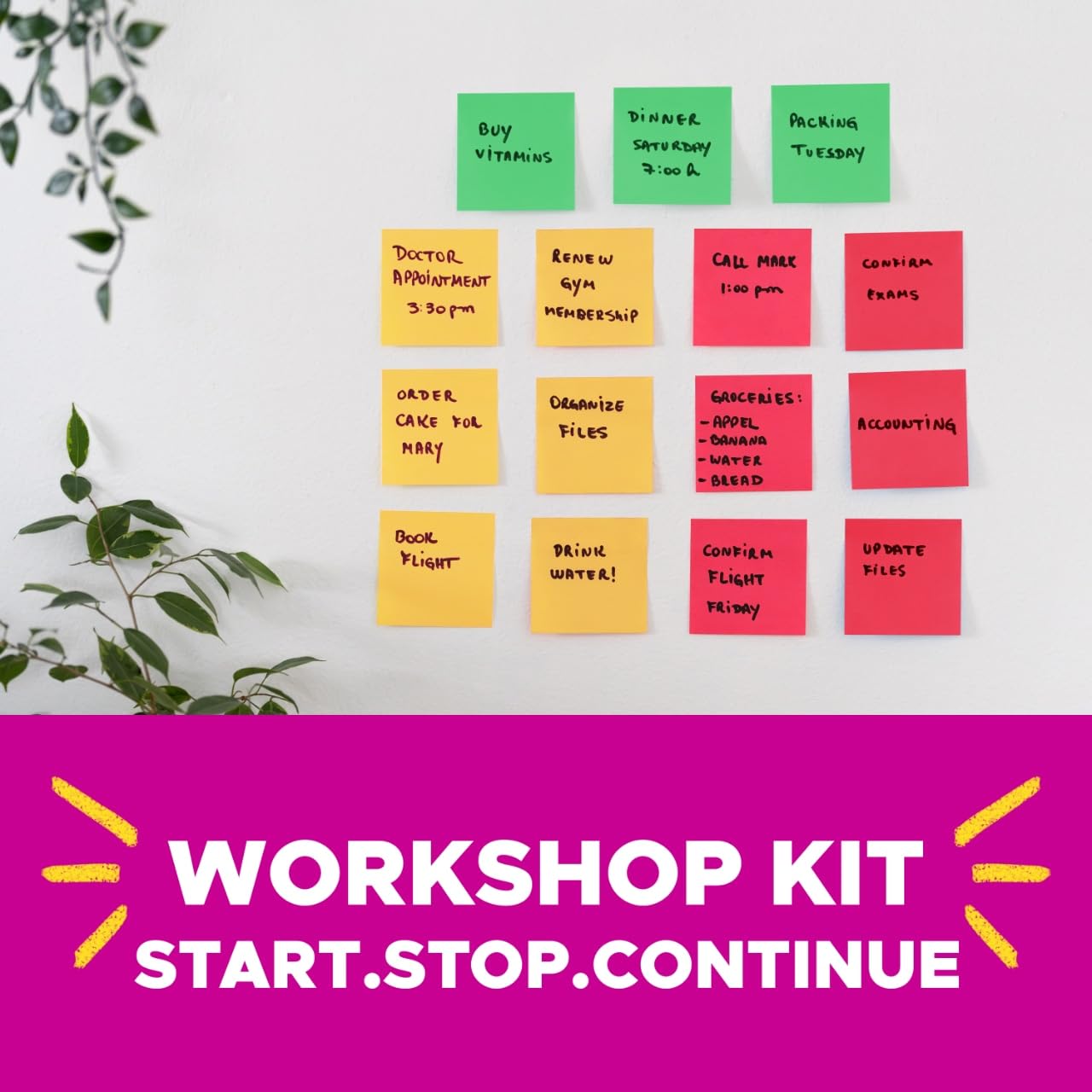 Post-it Super Sticky Notes 3x3 in, 24 Pads/Pack, 70 Sheets/Pad, Workshop Kit, Red, Yellow, Green (654-24SSANSIOC)