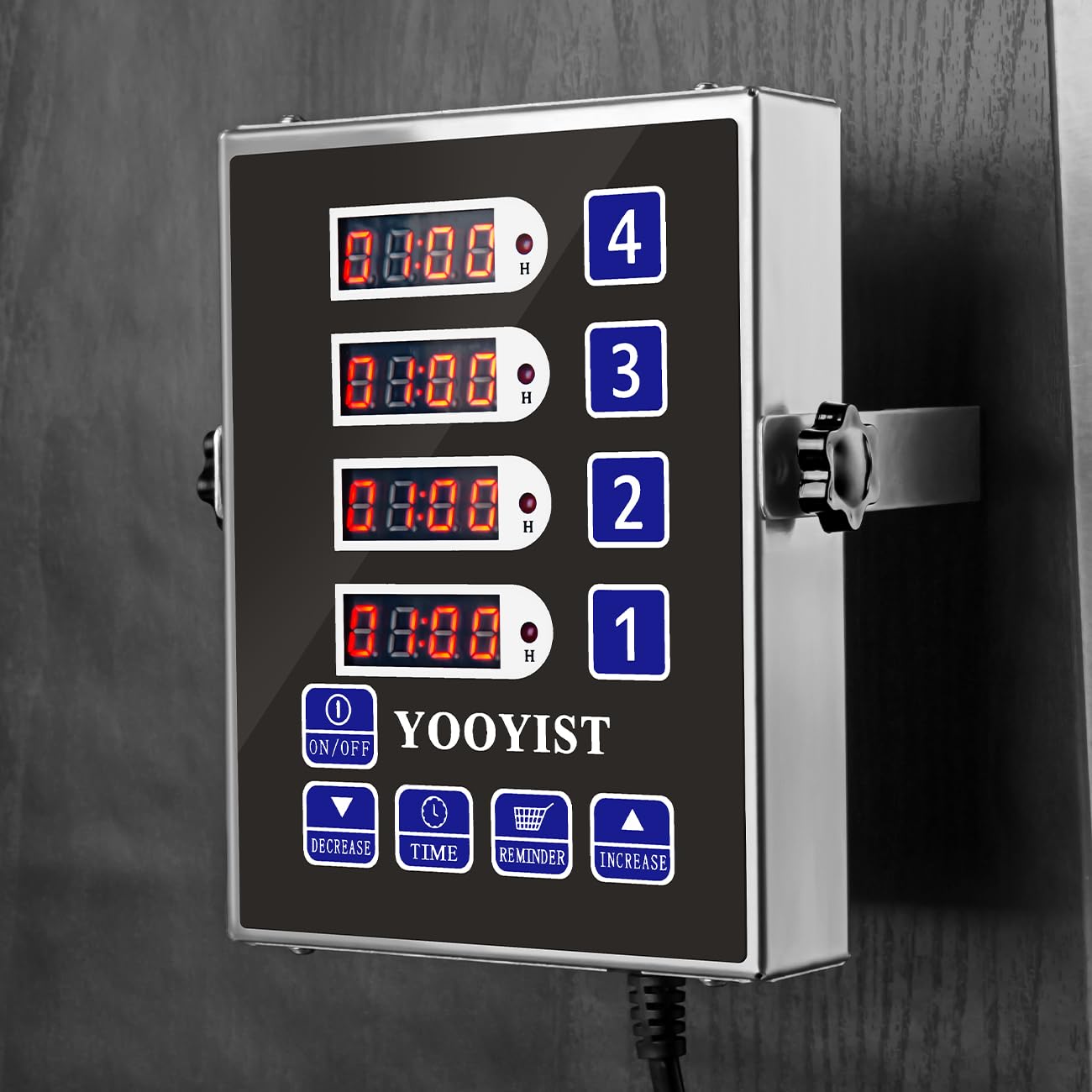 YOOYIST Precision Kitchen Timers for Cooking – 4 Channel Commercial Kitchen Timer Restaurant Kitchen Supplies – Stainless Steel Digital LED Chef Cooking Timer – Reminder Function, Loud Alarm, Black
