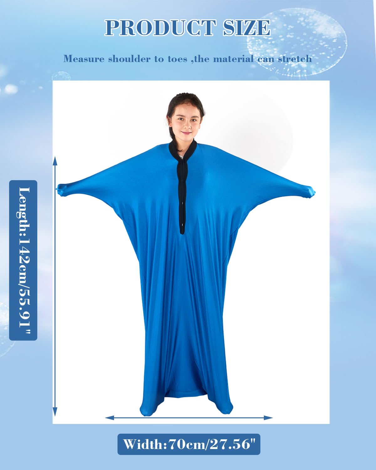TOPARCHERY Sensory Sox Body Socks ，56" x 27" Full Wrap to Relieve Stress Deep Pressure Simulation，Good for Height: 52"-61" Large, Blue
