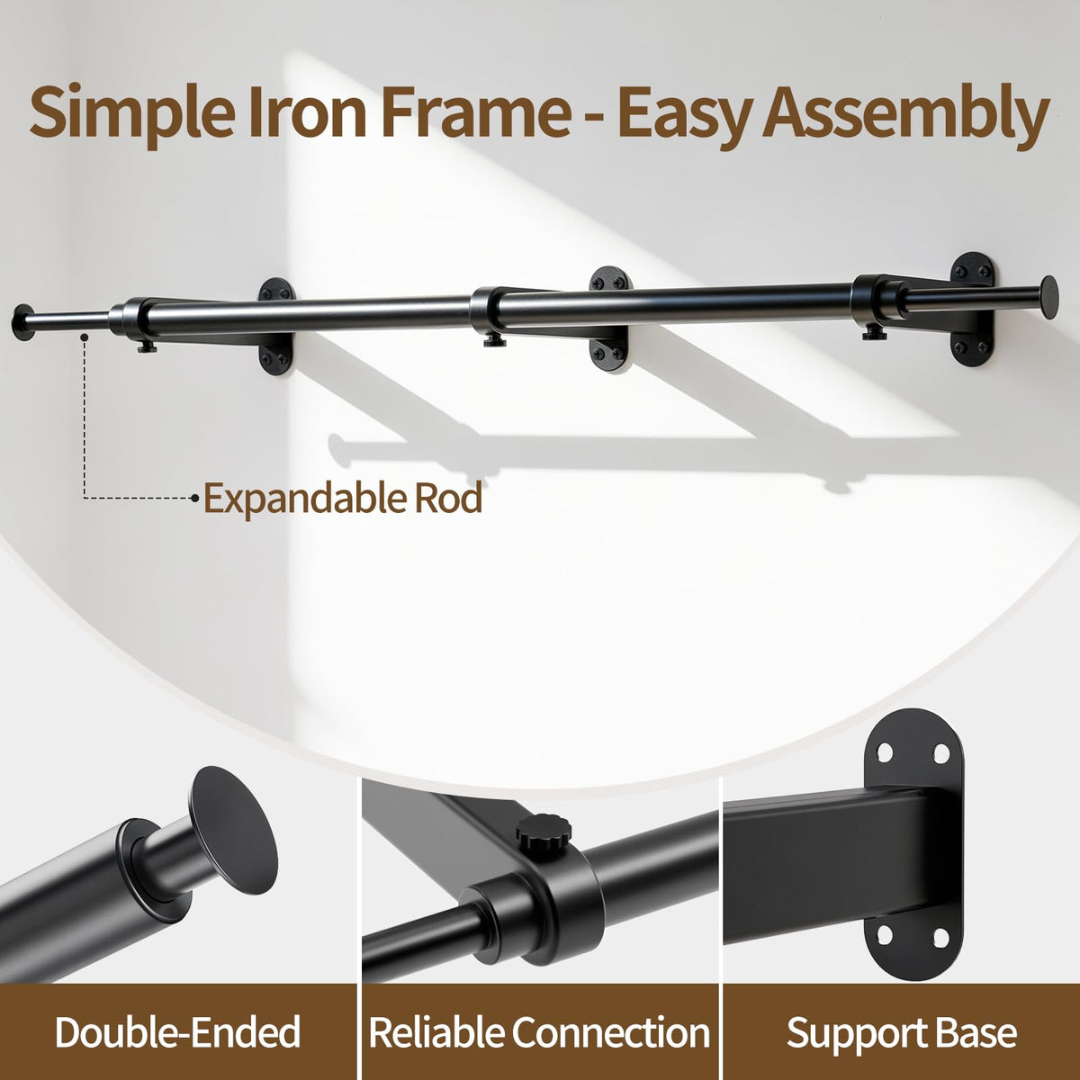 Luxspire Wall Mounted Clothes Rack, Industrial Pipe Clothing Rack, 41" Heavy Duty Extendable Iron Garment Bar, Multi-Purpose Hanging Rods for Clothes Bedroom, Laundry Room, Closet 1 Pack, Black