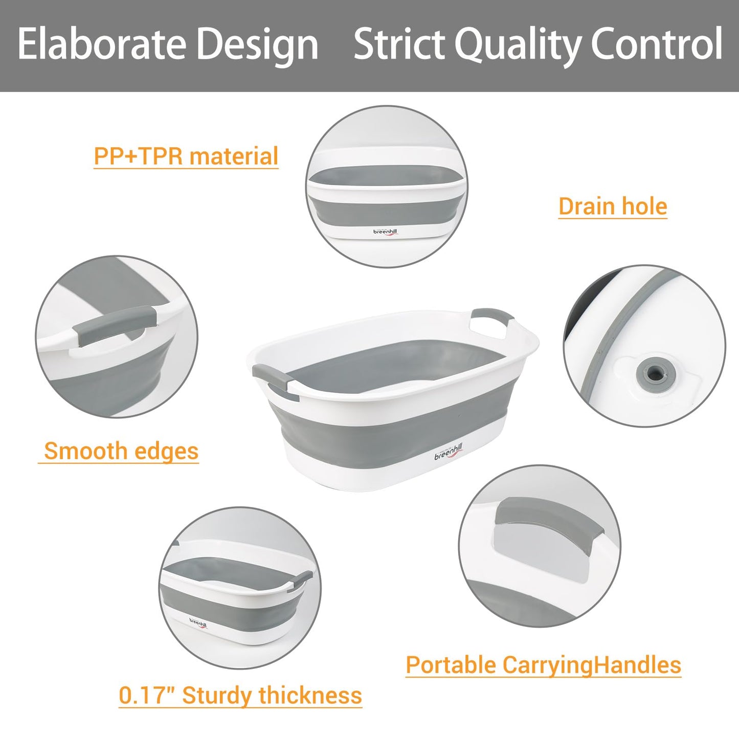 BREENHILL Collapsible Dog Bath Tub for Small Dogs & Cats, Portable Puppy Bath Tub with Water Drain Plug, Space Saving Foldable Pet Bathtub for Indoor & Outdoor Use, Grey