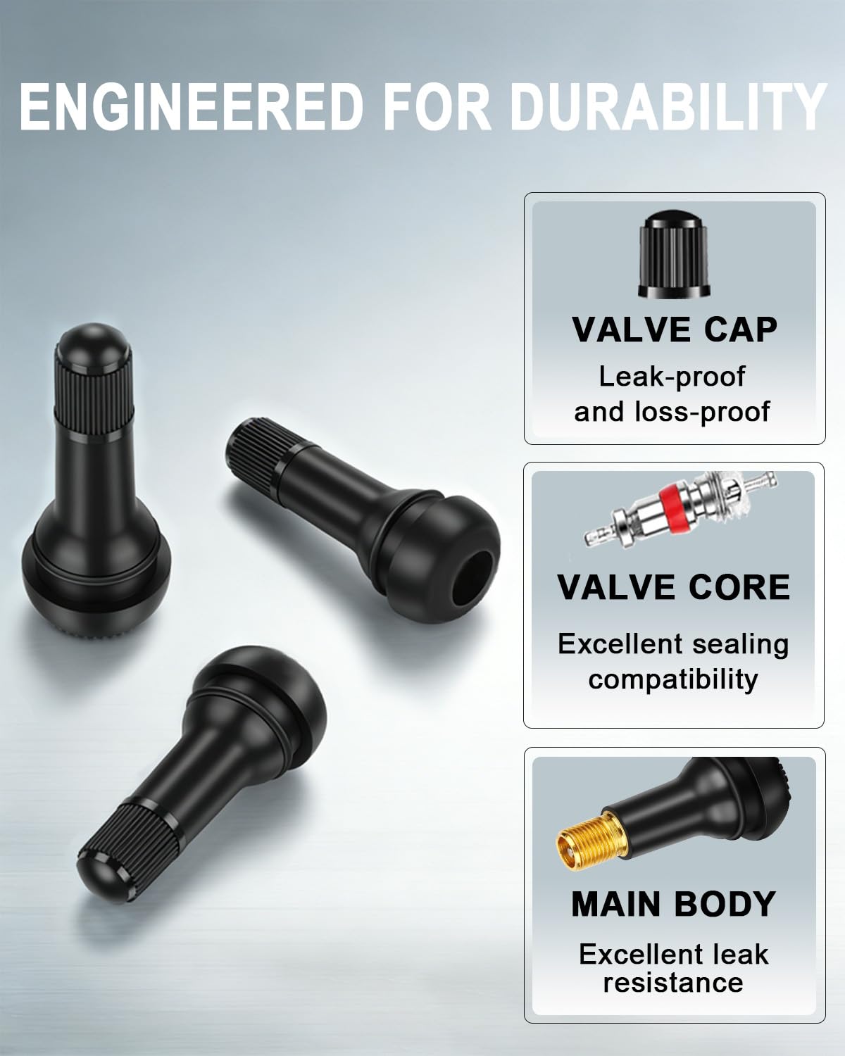 Riseuvo 150 Pcs TR412 TR413 TR414 Tire Valve Stems - Rubber Snap-in Valves for 0.453" Rim Hole Universal Fit Car, Truck, Trailer, ATV, Lawn Mower