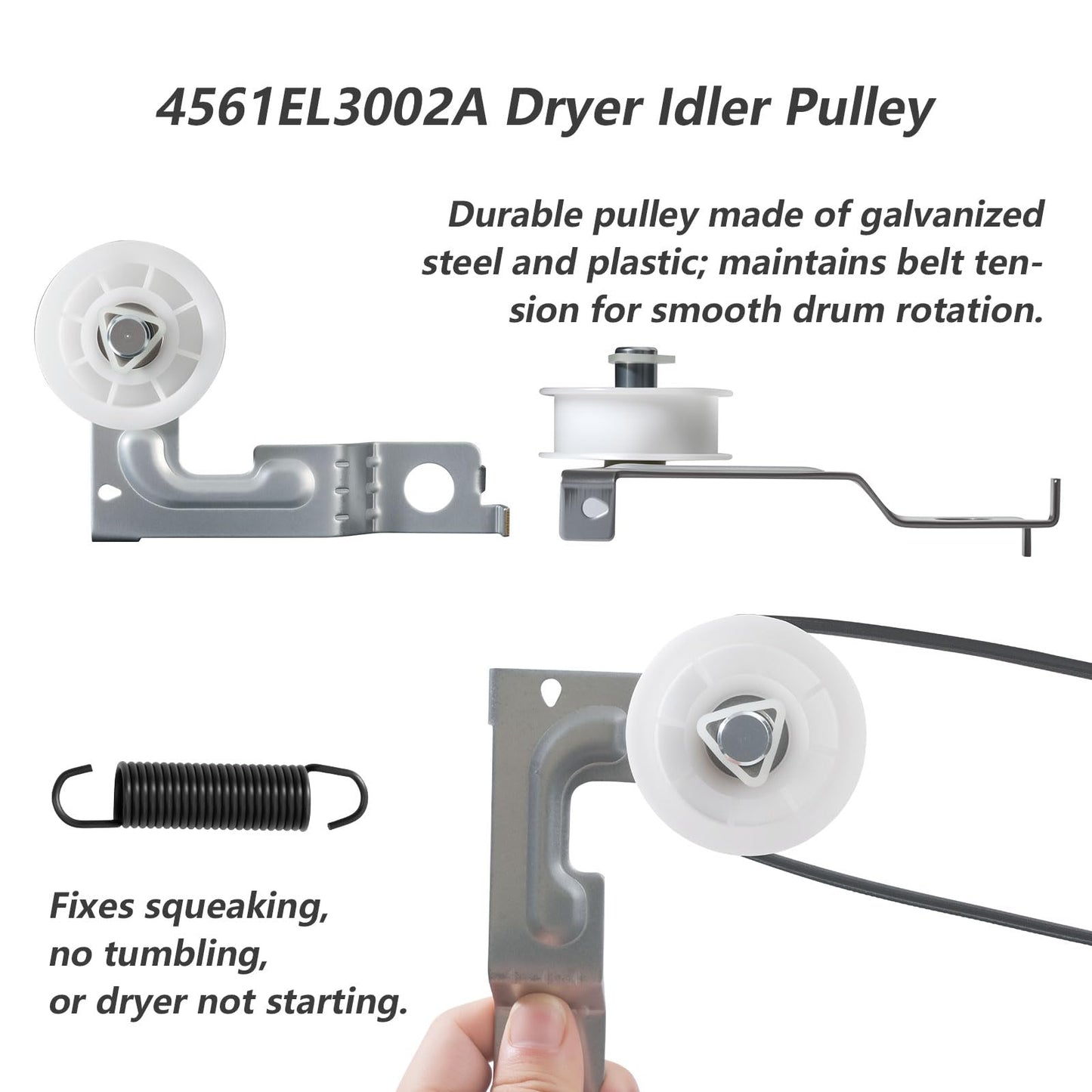 For LG Dryer Roller Kit, 4581EL2002L for Lg Dryer Drum Roller Kit, Includes 4581EL2002C Drum Rollers, 4561EL3002A Idler Pulley, 4400EL2001A Belt for Kenmore Elite & LG Dryer Parts Replacement
