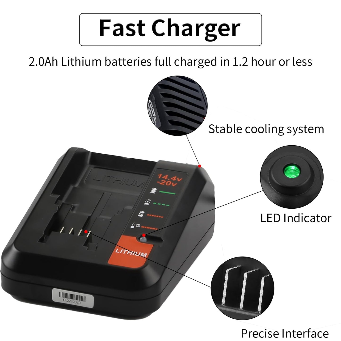 20V Charger Replace for Black and Decker 20V Max Battery Charger BDCAC202B Compatible with Black and Decker 20 Volt Lithium Battery LBXR20 LBXR2020 LB2X4020 PCC685L PCC680L PCC681L