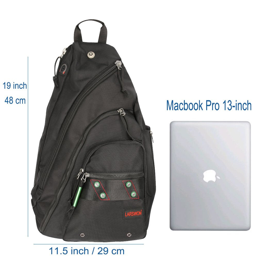 Larswon Sling Backpack, Sling Bag Laptop, Crossbody Bag Men, Shoulder Bags Black