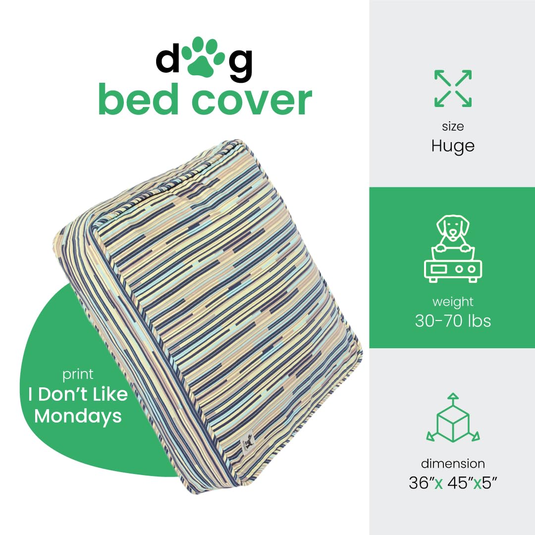 Molly Mutt Huge Dog Bed Cover - I Don’T Like Mondays Print - Measures 36" X45"X5"- 100% Cotton - Durable - Breathable - Sustainable - Machine Washable Dog Bed Cover