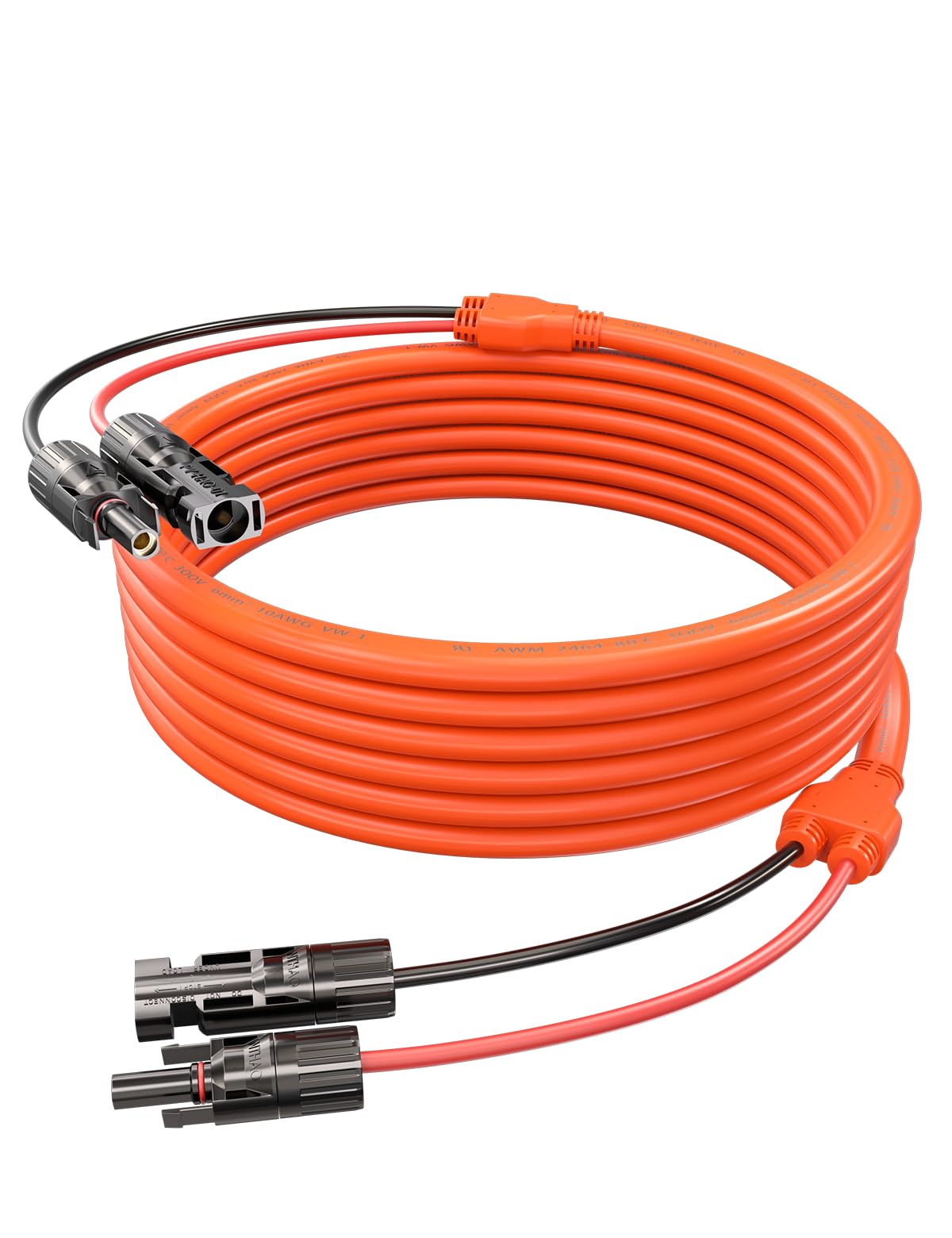 Tonton 10FT 10AWG Solar Panel Extension Cable, 6mm² Flat Solar Cable with Male and Female Solar Connector Adapters, IP67 Weatherproof, for RVs, Roofs, Boats, Auto Vehicles, and Solar Power Systems