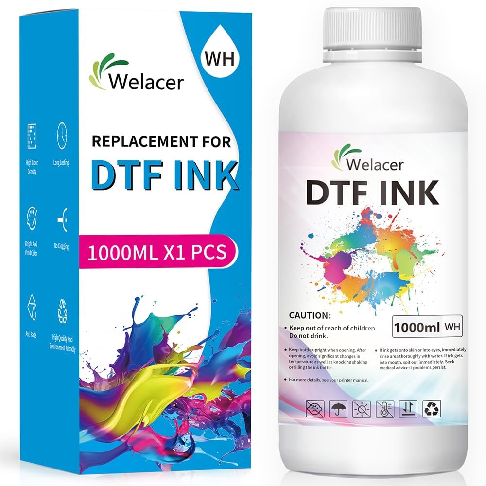 Welacer 1000ml DTF Ink White for I3200 XP600 R1390 L1800, ET-8550, ET-2850 XP-15000, R2400, L800, 1430, P400,P800,R2000, Heat Transfer Ink Conversion Kit Refill for All DTF Printers,for DTF Film