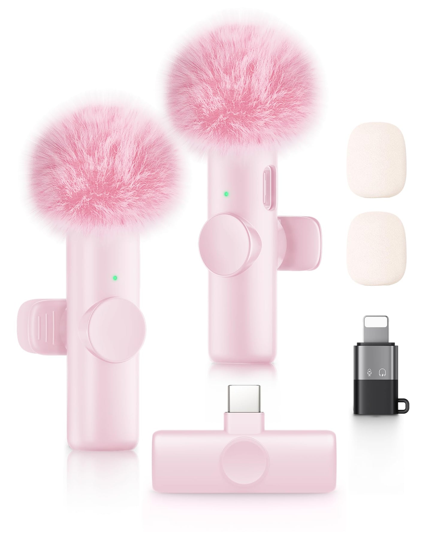 Wireless Lavalier Microphone for iPhone iPad and Android Phone, 2 Pack Lapel Mic with Noise Reduction,Plug and Play Wireless Mini Microphone for Video Recording Interview Podcast YouTube TikTok (Pink)