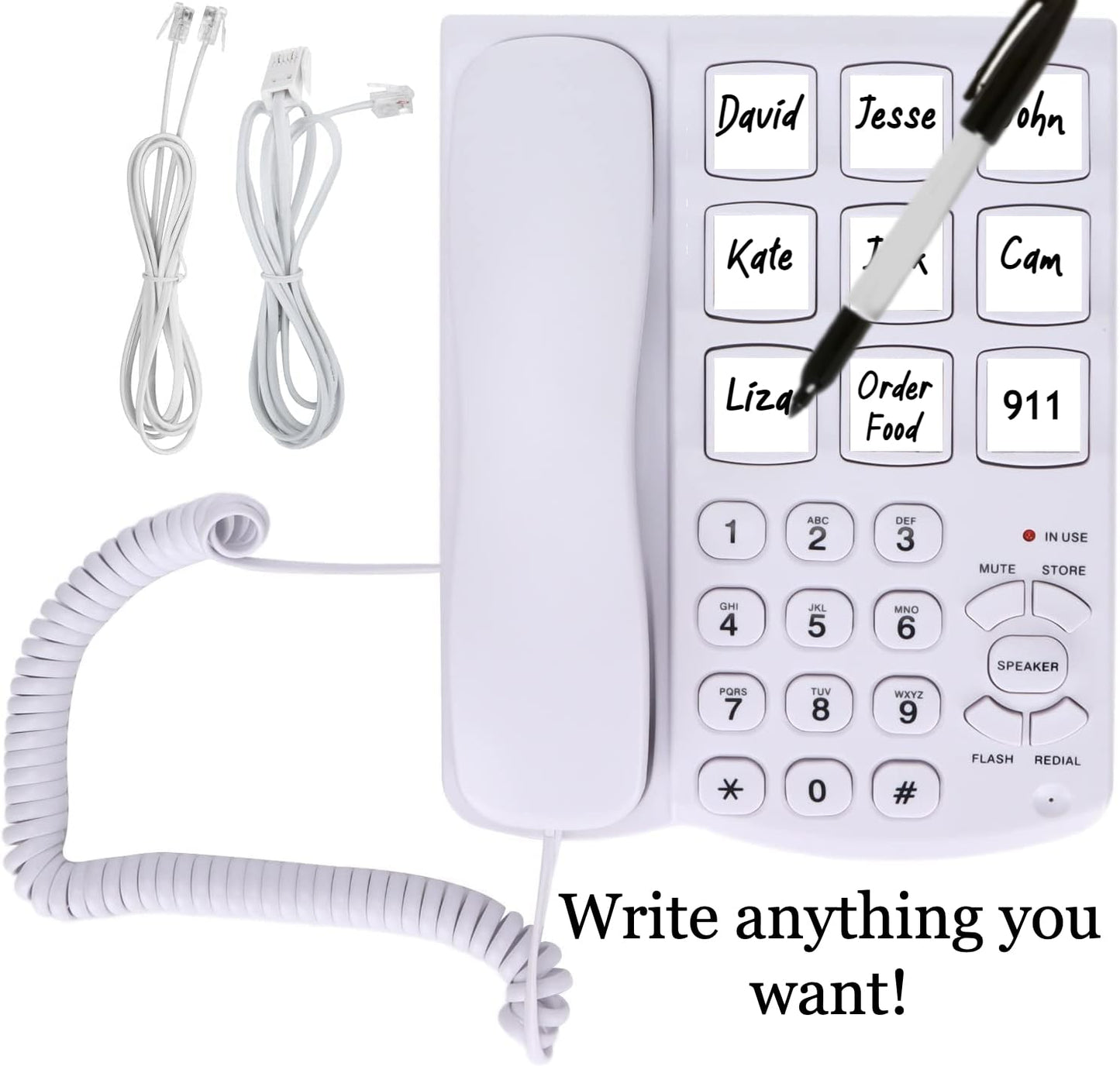 Corded Landline Phone for Seniors, Photo Memory One-Touch Speed Dial, SOS Button, Loud Amplified Ringer, Big Button Desk & Wall Telephone for Elderly with Dementia & Alzheimer, No Wi-Fi Needed (White)