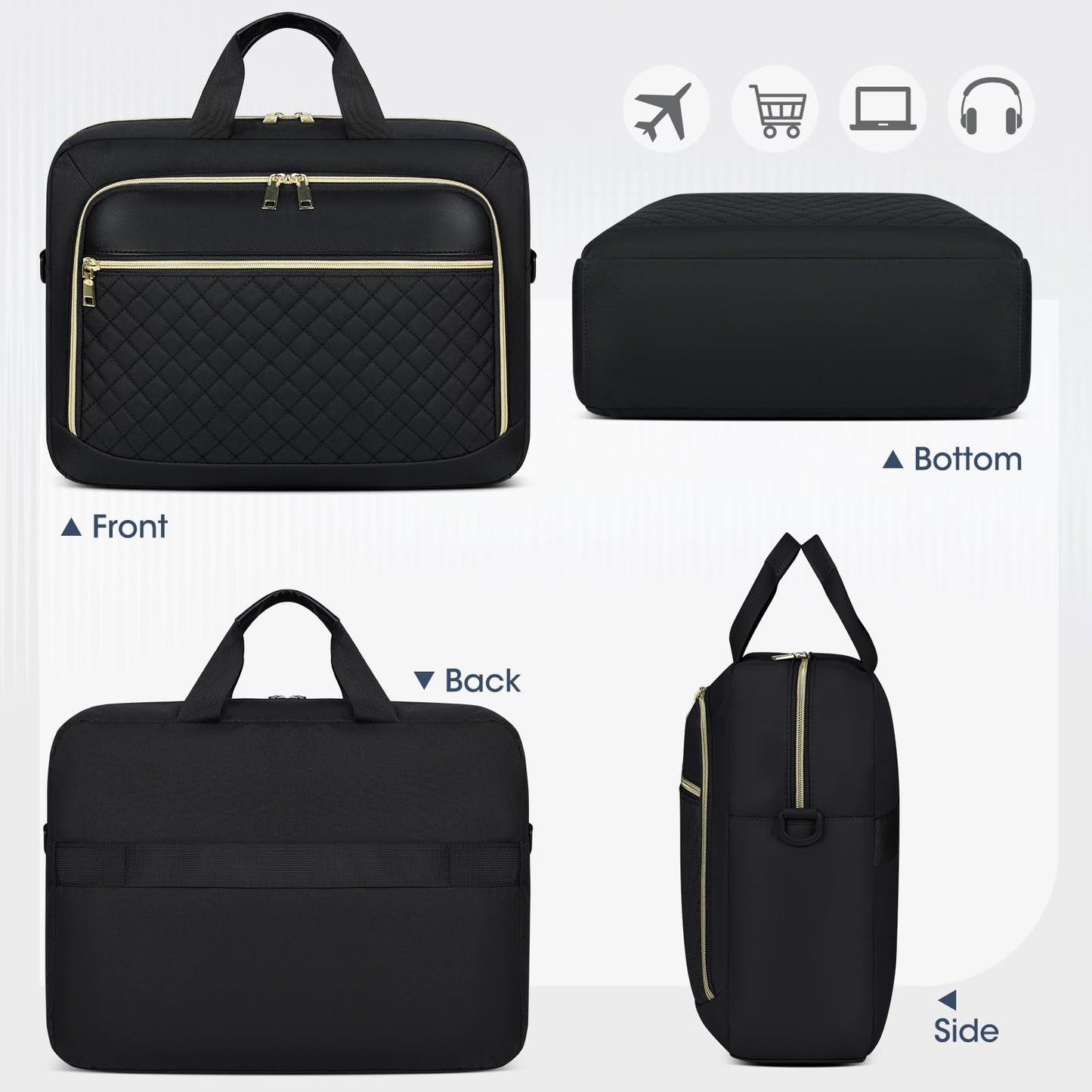 Laptop Bag 17.3 Inch Large Laptop Briefcase for Women Men Waterproof Shoulder Messenger Bag Padded Carry On Laptop Case Professional Computer Bag for Business Office Work College, Black