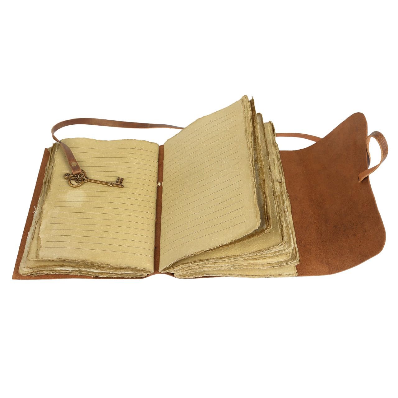 Leather Journal with Deckle Edge Paper 8x6 inch and Vintage Key/Handmade Writing Notebook Diary/Bound Daily Notepad for Men & Women Medium, Sketch/Writing pad, for Artists