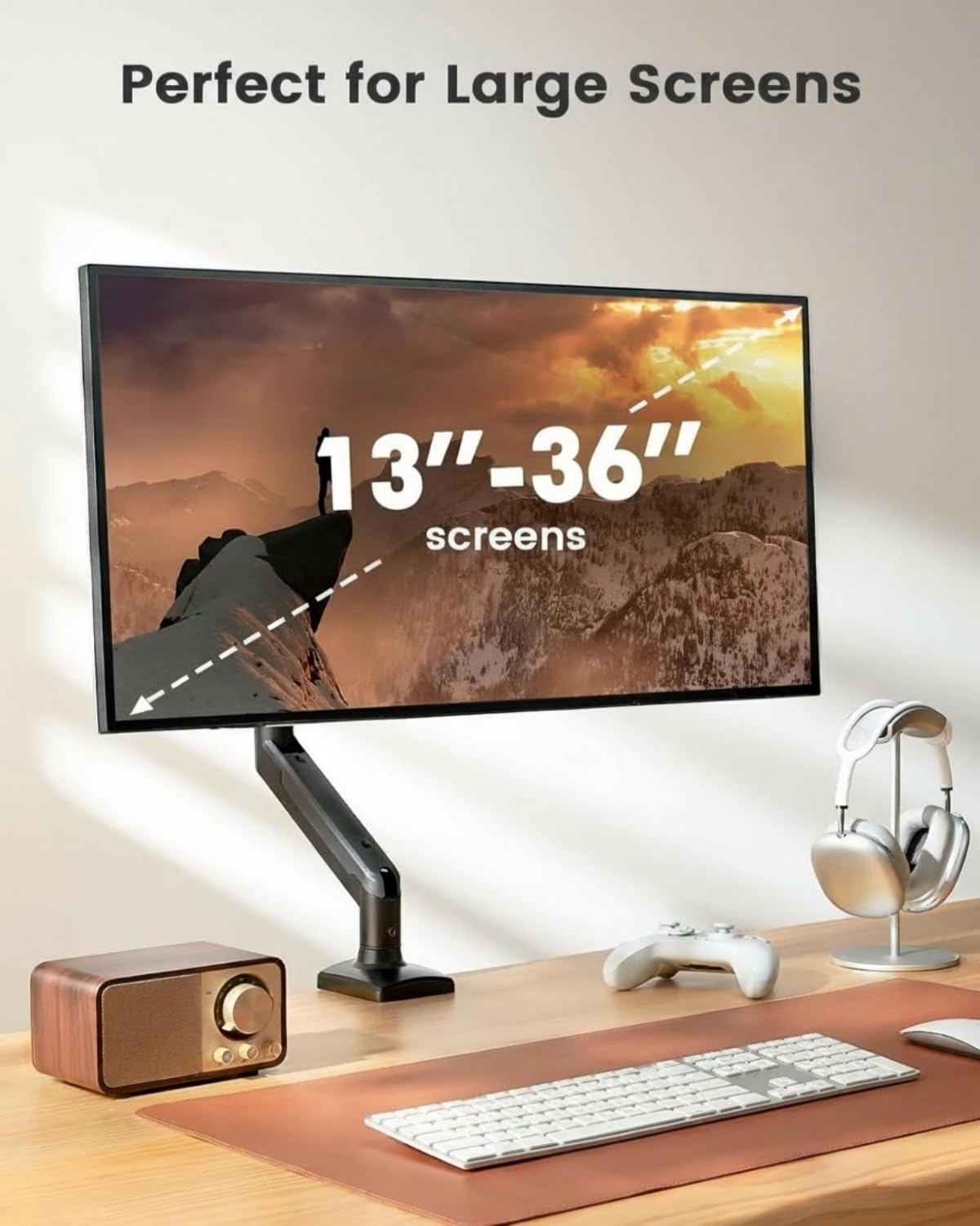 ErGear Single Monitor Arm for 13-36 inch Screens, Adjustable Design Monitor Mount Holds up to 22 lbs, Computer Monitor Stand with VESA Mount, C-Clamp & Grommet Base, Max VESA 100x100mm