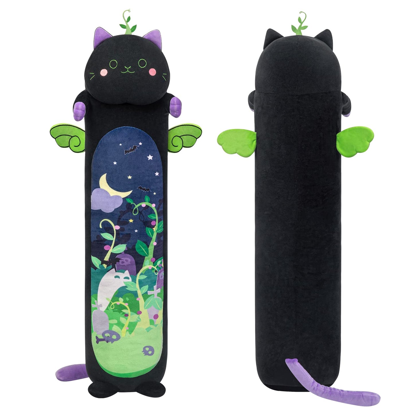 Mewaii Long Cat Plush Body Pillow, Cute Cat Plush Animals Kawaii Soft Plushies, Kitten Plush Pillow Doll Gift for Girls Boys (Devil Mint Cat 53 Inch)
