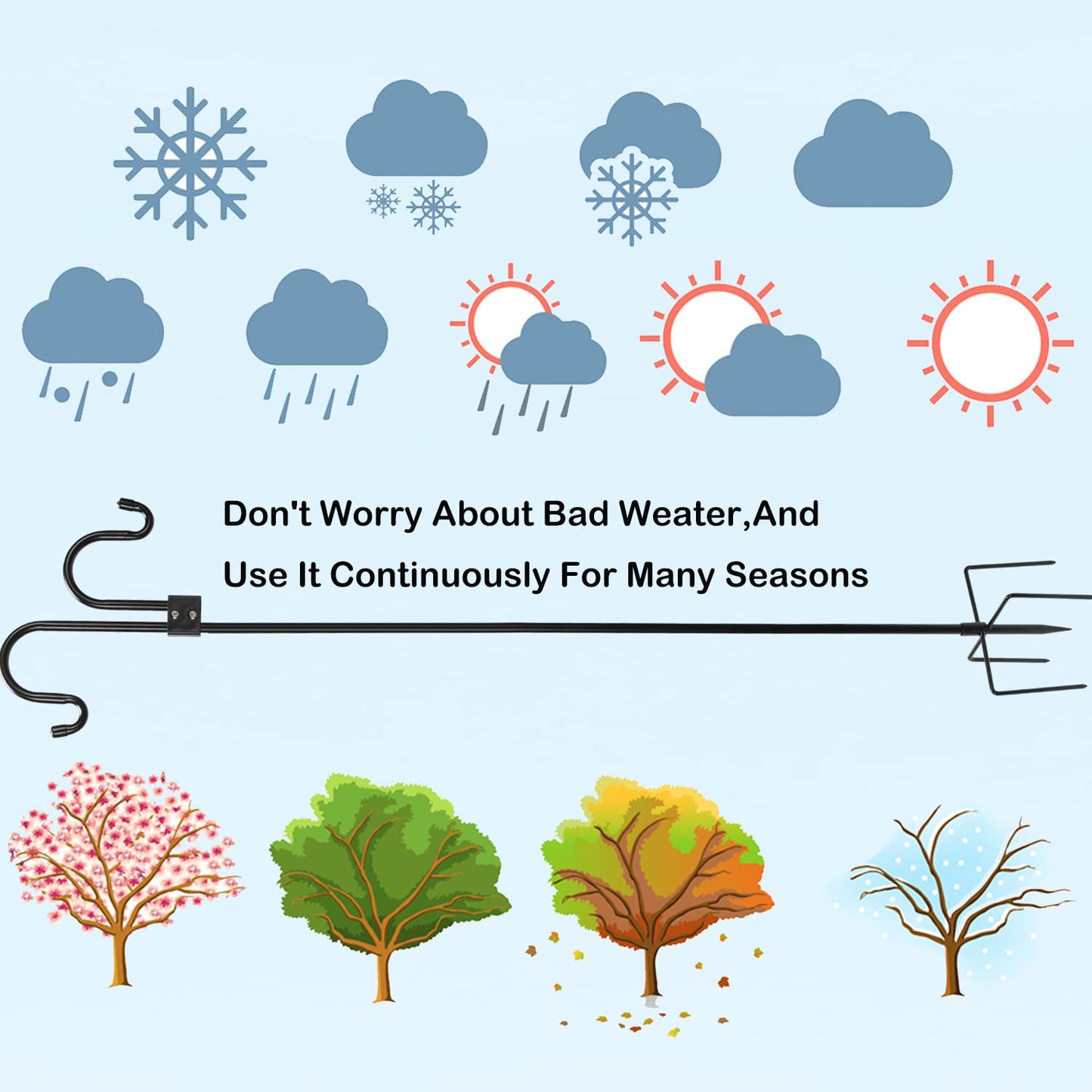 76 inch Double Shepherds Hook with 5 Prongs, Heavy-Duty Metal Bird Feeder Pole Stand, 28.5 to 76 inch Adjustable Garden Holder for Hanging Plant, Wind Chimes, Wedding Garden Outdoor Deco ect