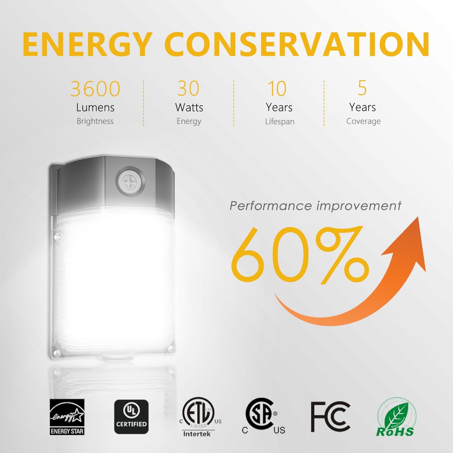 30W LED Wall Pack Light with Dusk to Dawn Sensor, 3600LM, 5000K Daylight, 120Vac Led Porch Lights, IP65 Waterproof Outdoor Security Lighting for Garage Warehouse Garden, ETL Certified, 4 Pack