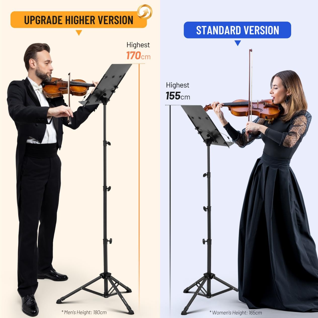 CAHAYA Sheet Music Stand Foldable: Music Stands with Tri-fold Panel Height Adjustable up to 170cm Metal Material Portable Sturdy for Music Book Laptop Notebook