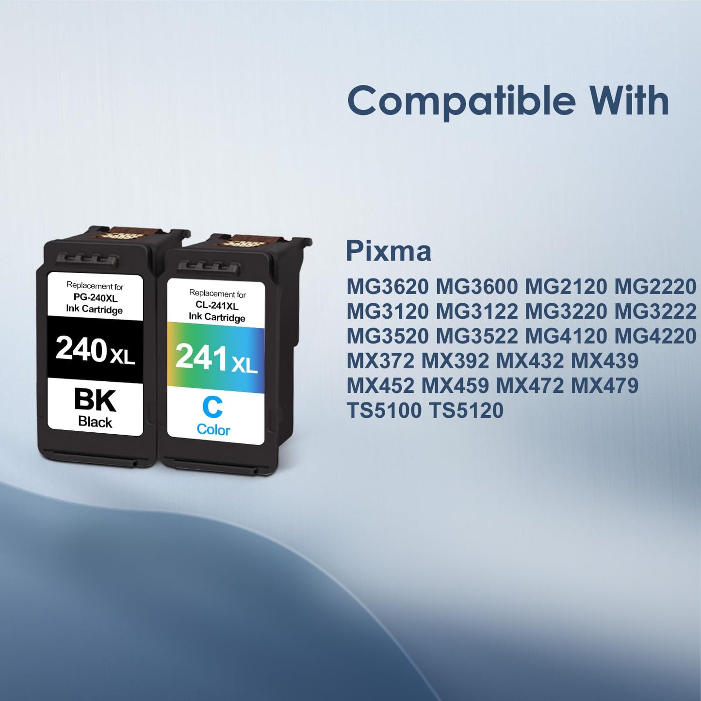 240XL 241XL Ink Cartridges Replacement for Canon PG-240XL CL-241XL Ink Work for Canon PIXMA MG3620 MG3120 TS5120 TS5100 MX392 Printer (1 Black,1 Color)