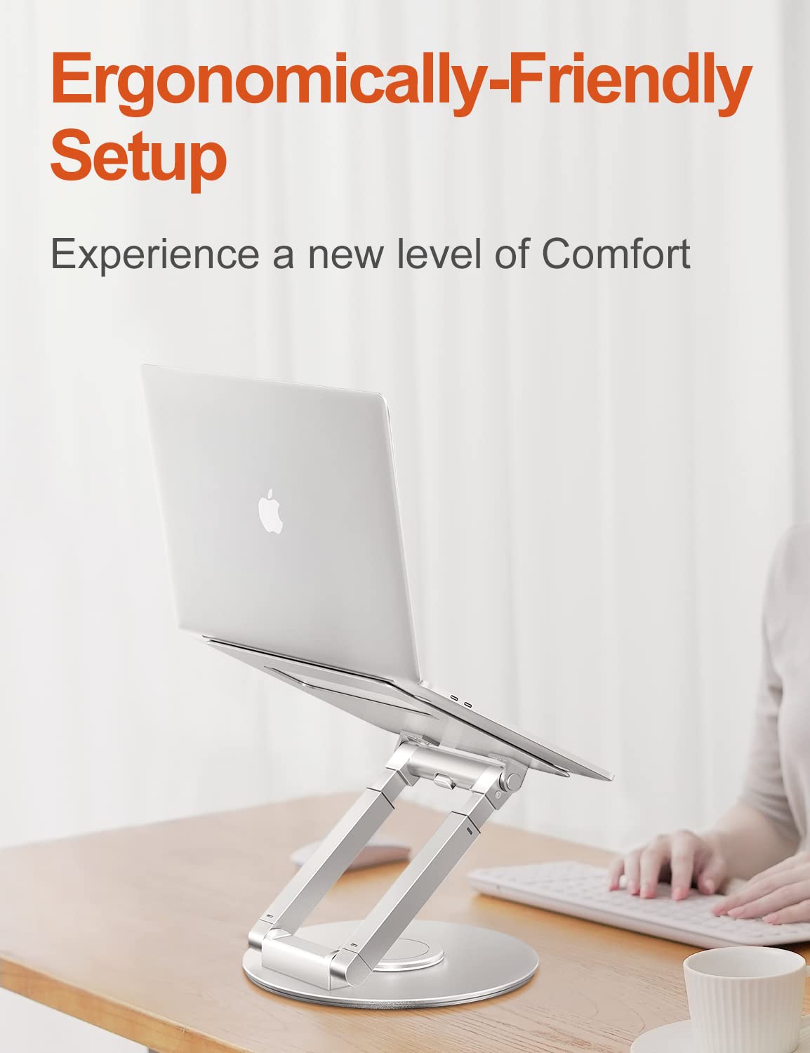 Tounee Telescopic Laptop Stand for Desk with 360° Swivel Base, Sit to Stand, Height Adjustable, Portable Riser Holder for Good Posture, Compatible with MacBook Pro, All Laptops 10-17"-Silver