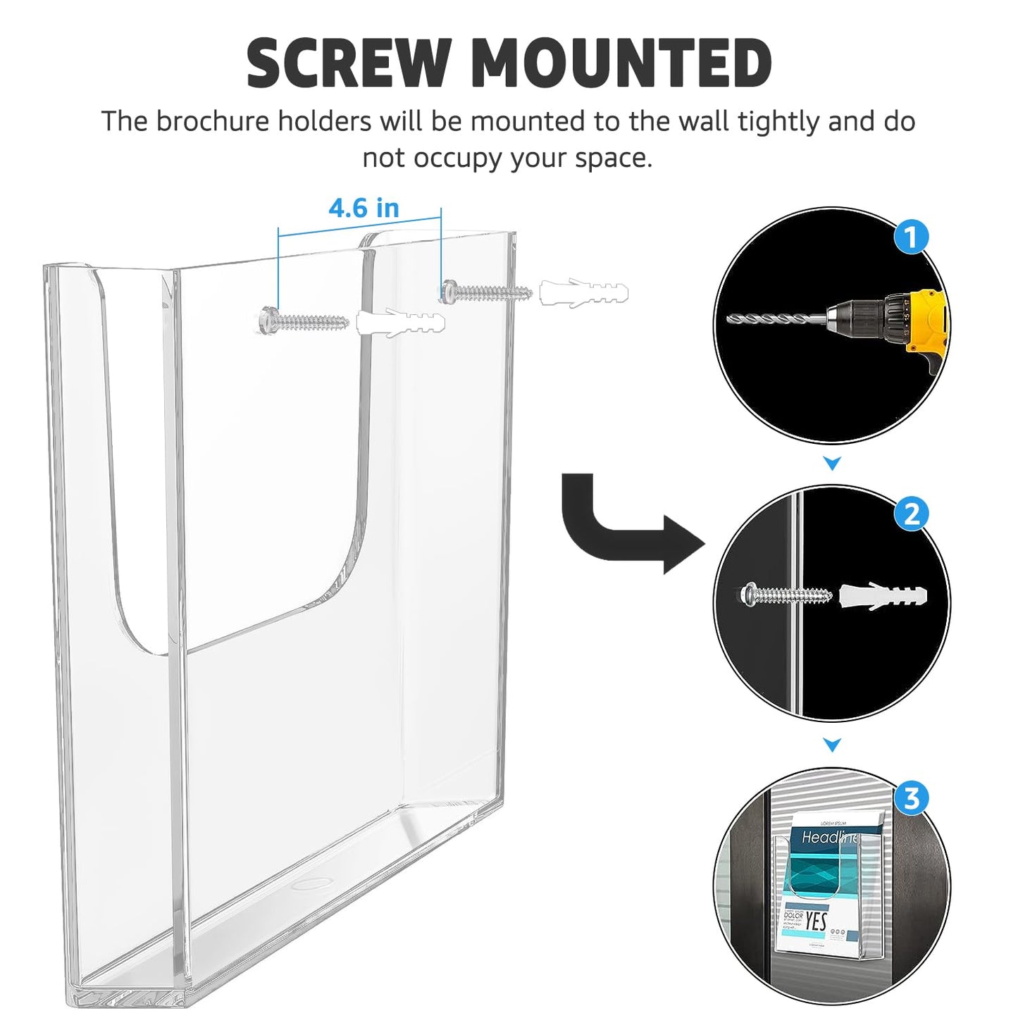 MaxGear Brochure Holder 8.5x11 Wall Mount, 3 Pack Acrylic Pamphlet & Flyer Holder, Clear Plastic Magazine Literature Organizer for Office, School, Hotel, Exhibition