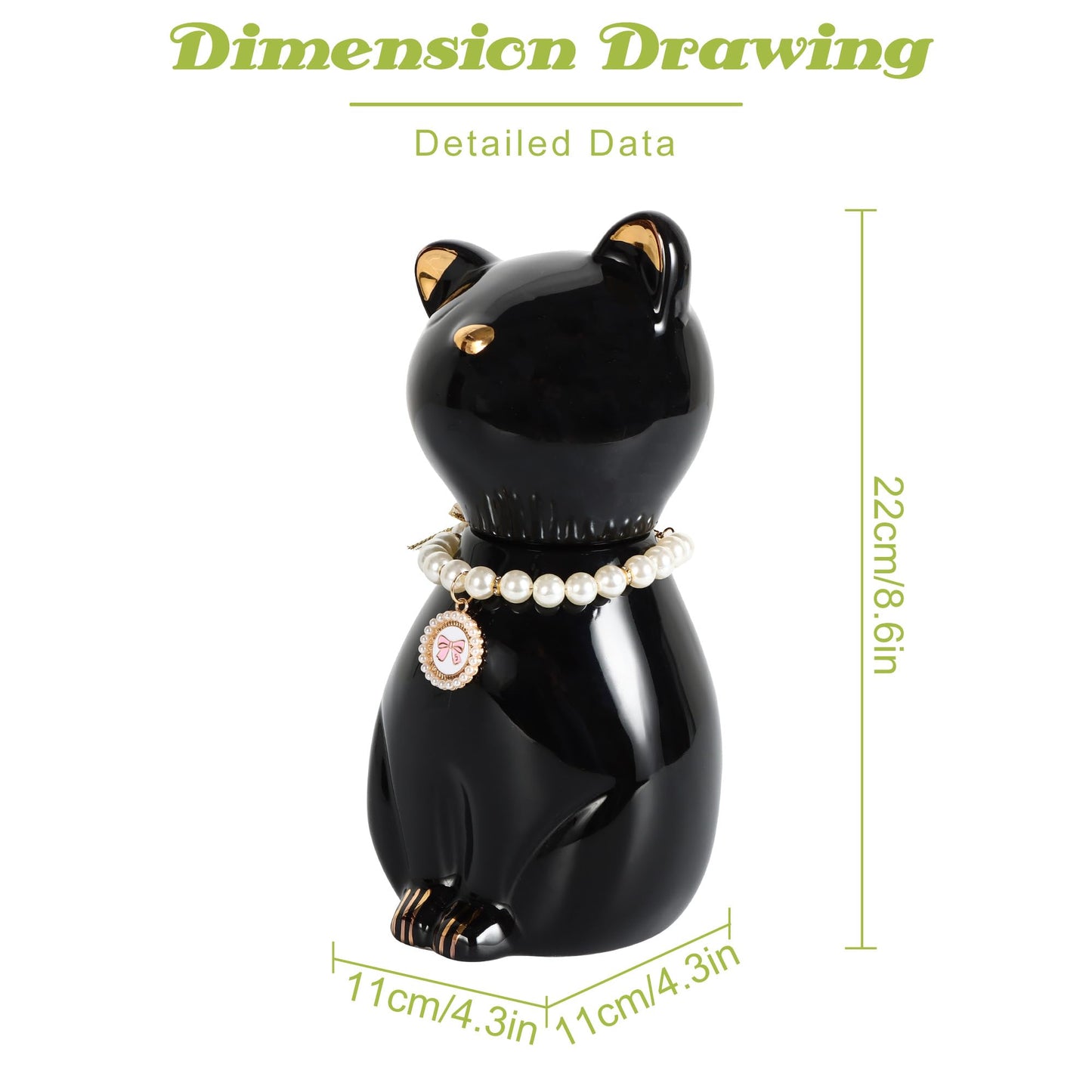 DiDiBirDi Cat Urns for Ashes, Elegant Ceramics Pets Cremation Keepsake, Black Pet Urns for Cats Memorial Box with Personalized Necklace (20lbs)