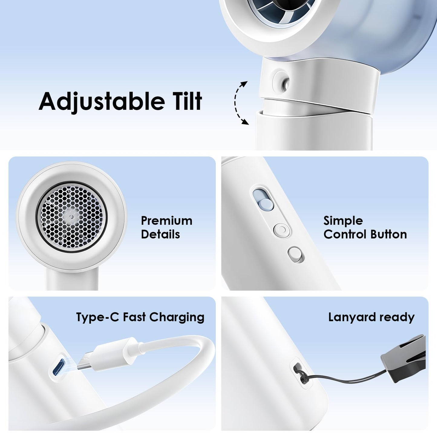 Karcusiny Portable Misting Fan Handheld Powerful Turbo Fan, 100 Speeds, 6000mAh Rechargeable Battery, LED Display, Spray Mist Personal Mini Fan for Travel, Beach, Outdoor Camping (Matte White)