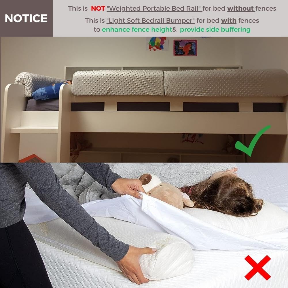 Wonder Space Toddlers' Bed Rail Bumpers Protecter - Children's Bed Guardrail Padding - Anti-Collision | Increased Heigh| Fall Prevention - Easy Installation Enhanced Safety Universal Fit (90cm, Grey)