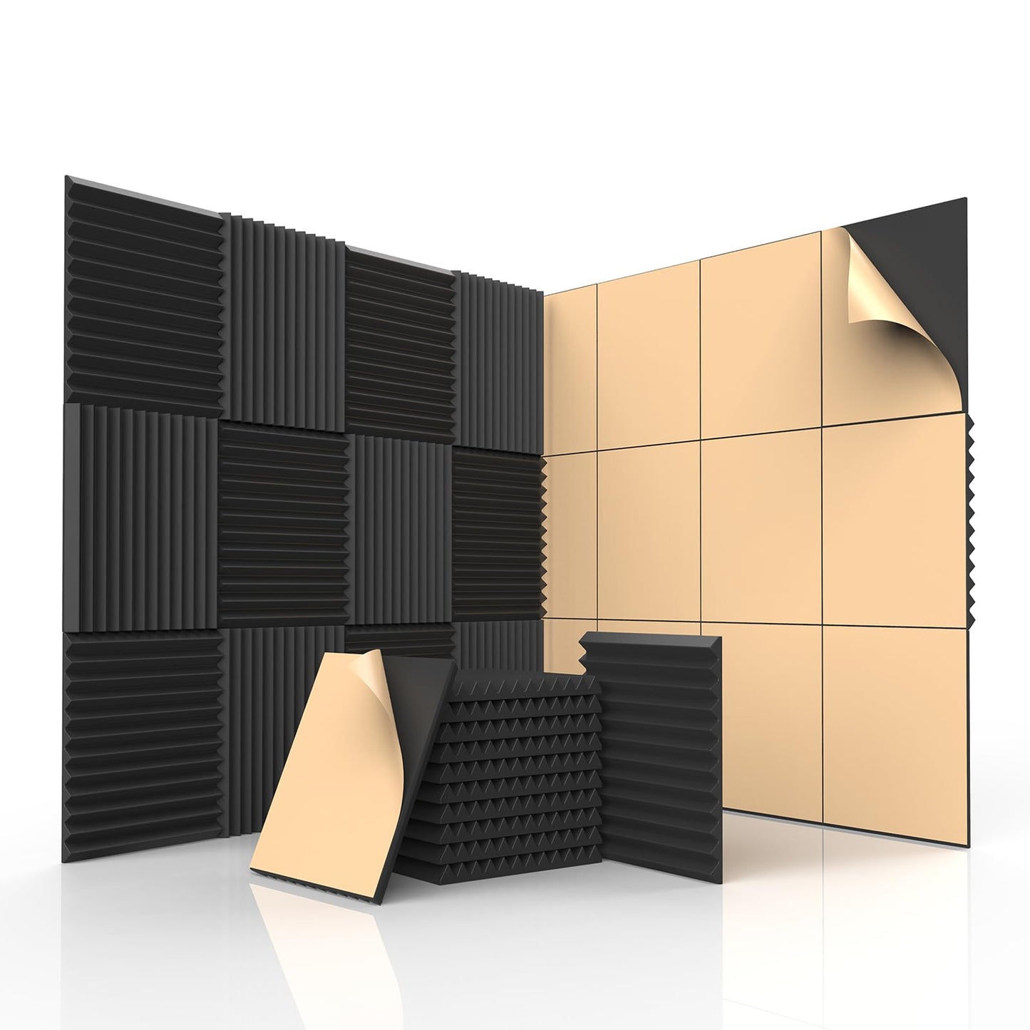 SD SODOCT 36 Pack Self-Adhesive Acoustic Foam Panels 12"x12"x1" Wedge Soundproofing Panels for Walls, High Density Sound Proofing Panels, Acoustic Foam for Studio, Home, Office