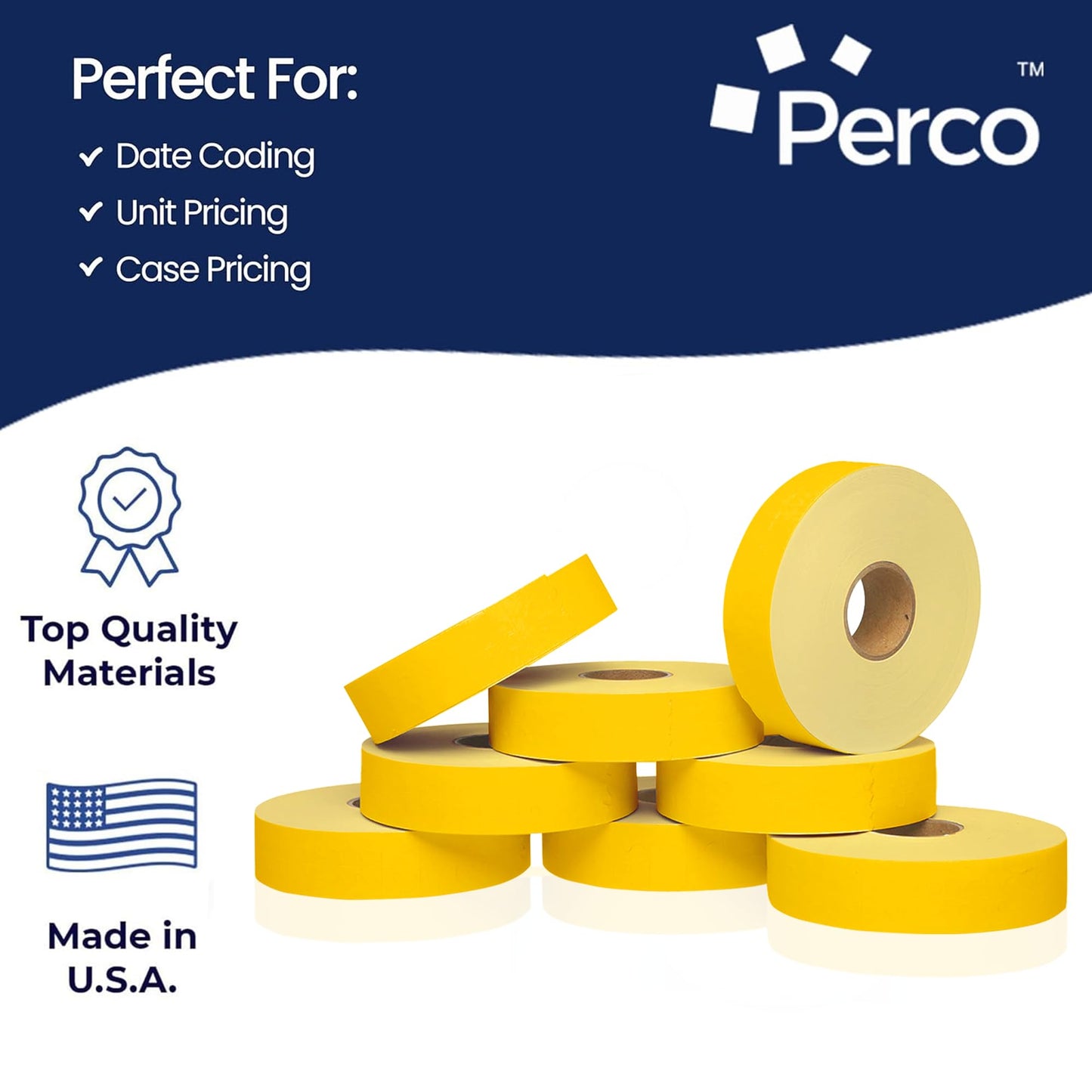 Perco Yellow Pricing Labels for Monarch 1131 Price Gun - 1 Sleeve, 8 Rolls, 20,000 Price Marking Labels - with Ink Roll Included