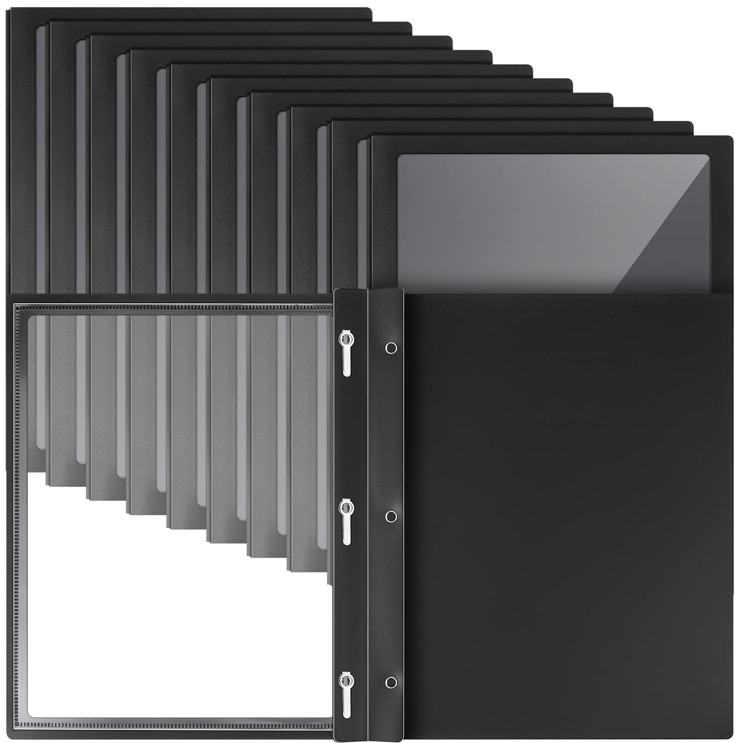 Teling 36 Pcs Clear Front Report Covers Black Plastic Report Cover Letter Size Folders with Prongs Bulk Presentation Binder 3 Prong Resume Portfolio Folder for Presentation Document and School Use