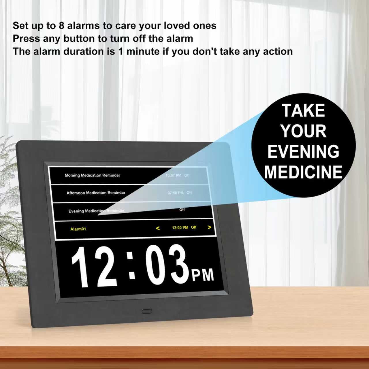 Dementia Clock for Seniors Clock with Date and Time for Elderly-8 Alarm Option & Auto-Dimming 8 Inch Large Number Display Digital Calendar Day Alzheimers Clock