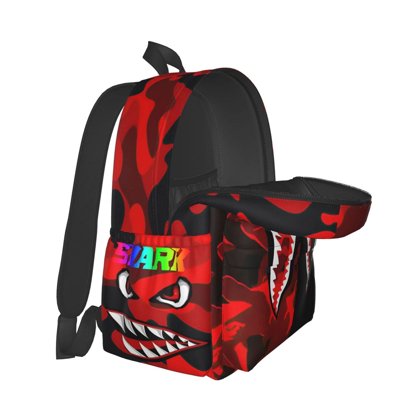 Vkaxopt Backpack Shark Teeth Camo Backpacks Travel Laptop Daypack Big Capacity Bookbag Fashion Durable for Men and Women, Red Black Shark, 11 x 16.9 x 6.3 inches, Daypack Backpacks