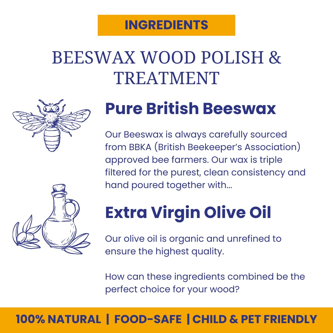 Beeswax Furniture Polish & Conditioner for Wood Enhances the Natural Beauty of Oak Pine Beech & More Seals & Protects for a Perfect Finish Wood Bees Wax Polish to Protect & Enhance any Wooden Surface