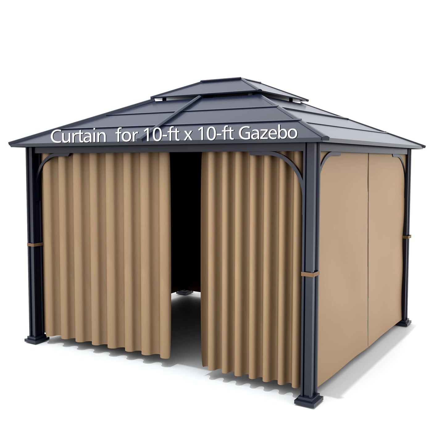 Gazebo Universal Replacement Privacy Curtain - Wonwon Privacy Panel Canopy Side Wall with Zipper for 10' x 10' Outdoor Gazebo (Khaki)