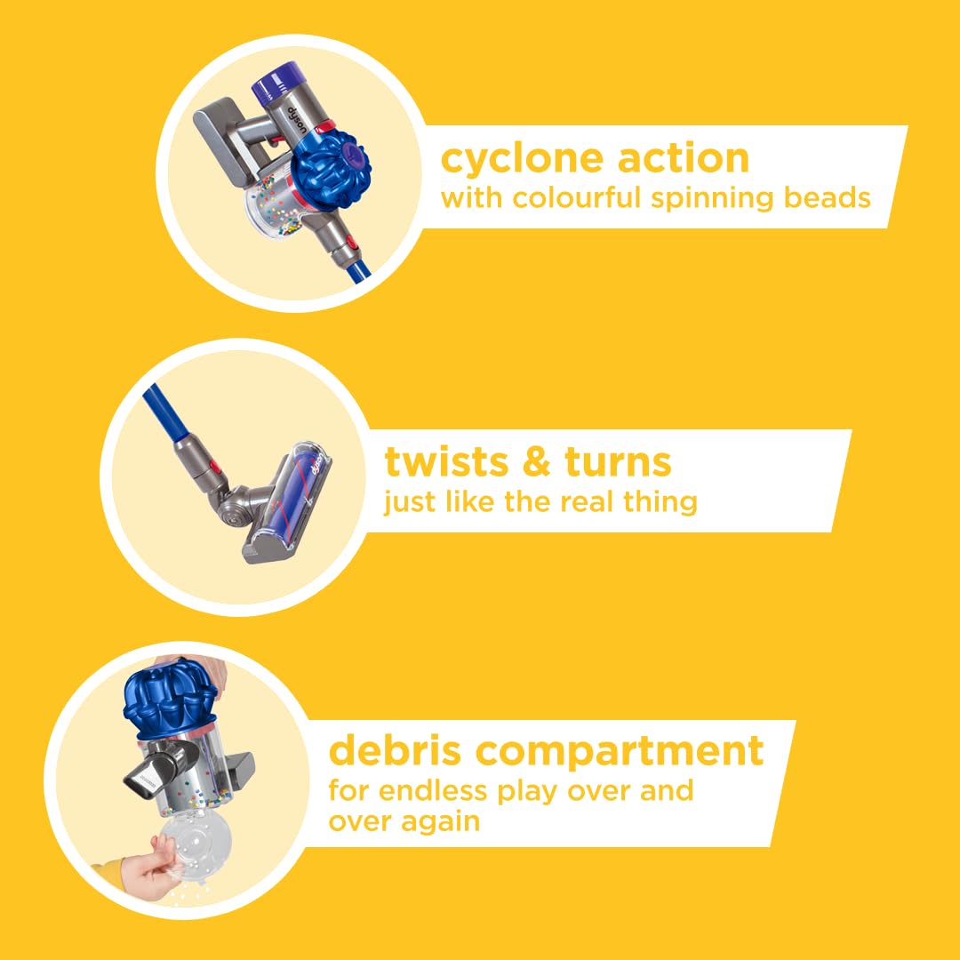 Casdon Dyson Cordless Vacuum Interactive & Officially Licensed Toy Dyson Vacuum for Children Aged 3+ Realistic Role-Play Fun, Blue