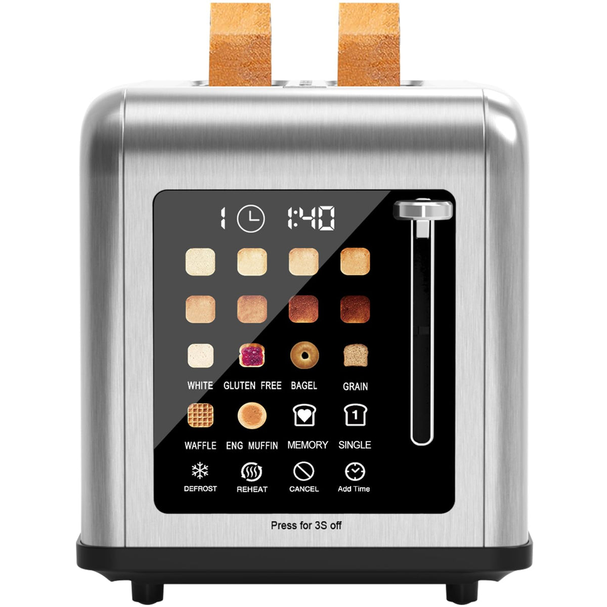 Touch Screen Toaster 2 Slice, Stainless Steel Toasters Digital Timer, Dual Control Panel Toasters, 8 Shade Settings 6 Bread Types for Bagel, Cancel, Defrost