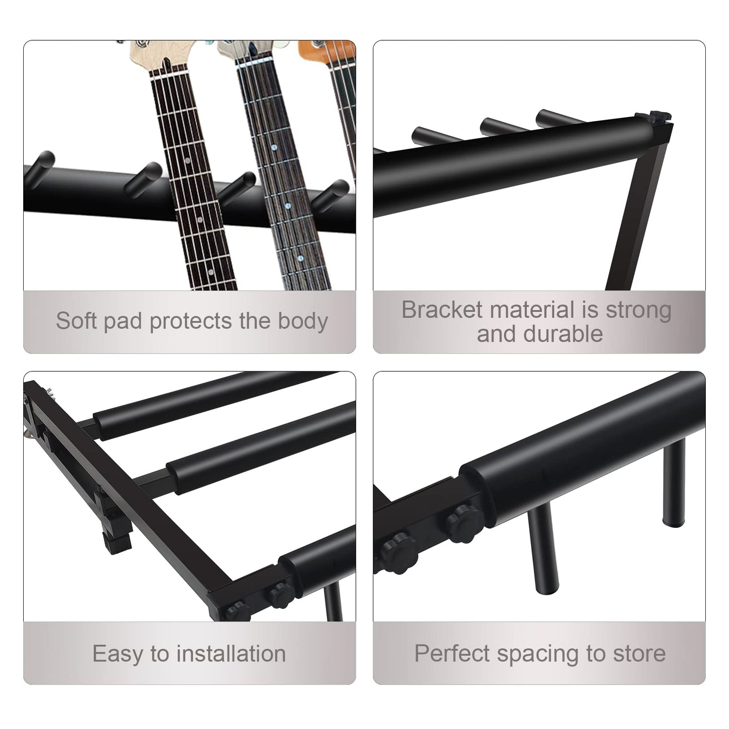 GeeWin Multi Guitar Stand, 5 Guitar Stand Rack, Folding Guitar Stand, Guitar Rack for Multiple Guitars for Acoustic, Electric Guitar, Bass, Guitar Holder Stand, Multiple Guitars Display (5 Holder)