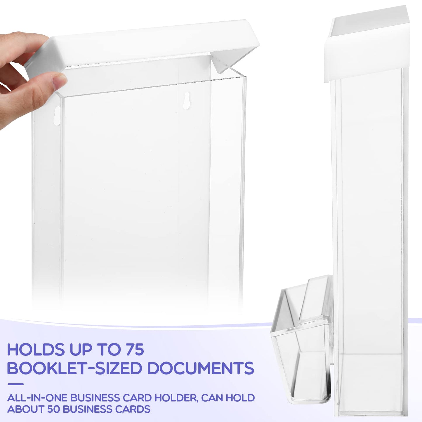 Remerry 2 Pack Outdoor Brochure Holder Wall Mount, Weatherproof Acrylic Flyer Holder with Lid, 4x9 Inch Clear Pamphlet Display Box for Real Estate Office Restaurant Menu Literature(White)