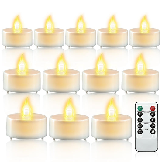 cimetech 24PCs Led Tea Lights with Timer, Electric Flickering Flameless Candles Battery Operated Led Candle Tealights with Remote Control for Halloween Decor & Christmas Decorations