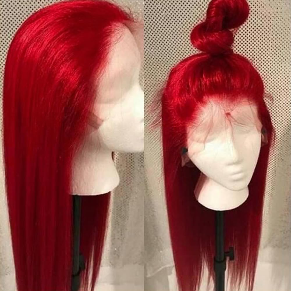 Maycaur Red Wigs for Women Black Long Straight Synthetic Lace Front Wigs Pre Plucked Hairline Glueless HeatResistant Long Wigs Free Part Hair Replacement Wig for Daily Use 26 Inch