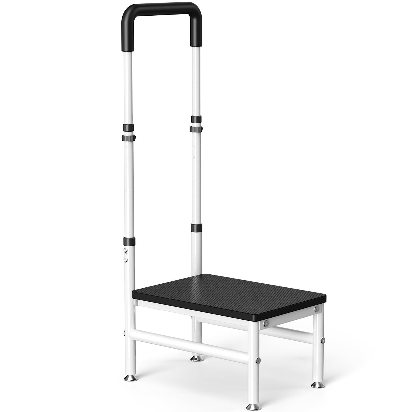 Step Stool with Handle for Adults and Seniors, Heavy Duty One Step Wooden Platform Stool with Adjustable Handrail, Wide Non Slip Footstool for Bedside, Bathroom and Home