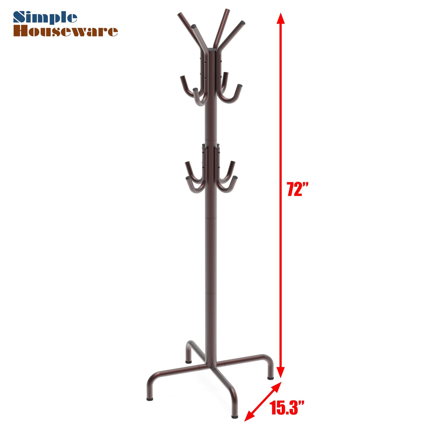 Simple Houseware Free Standing Coat and Hat Hanger Organizer Rack for Entryway, Bedroom, and Hallway, 12 Hooks, Bronze